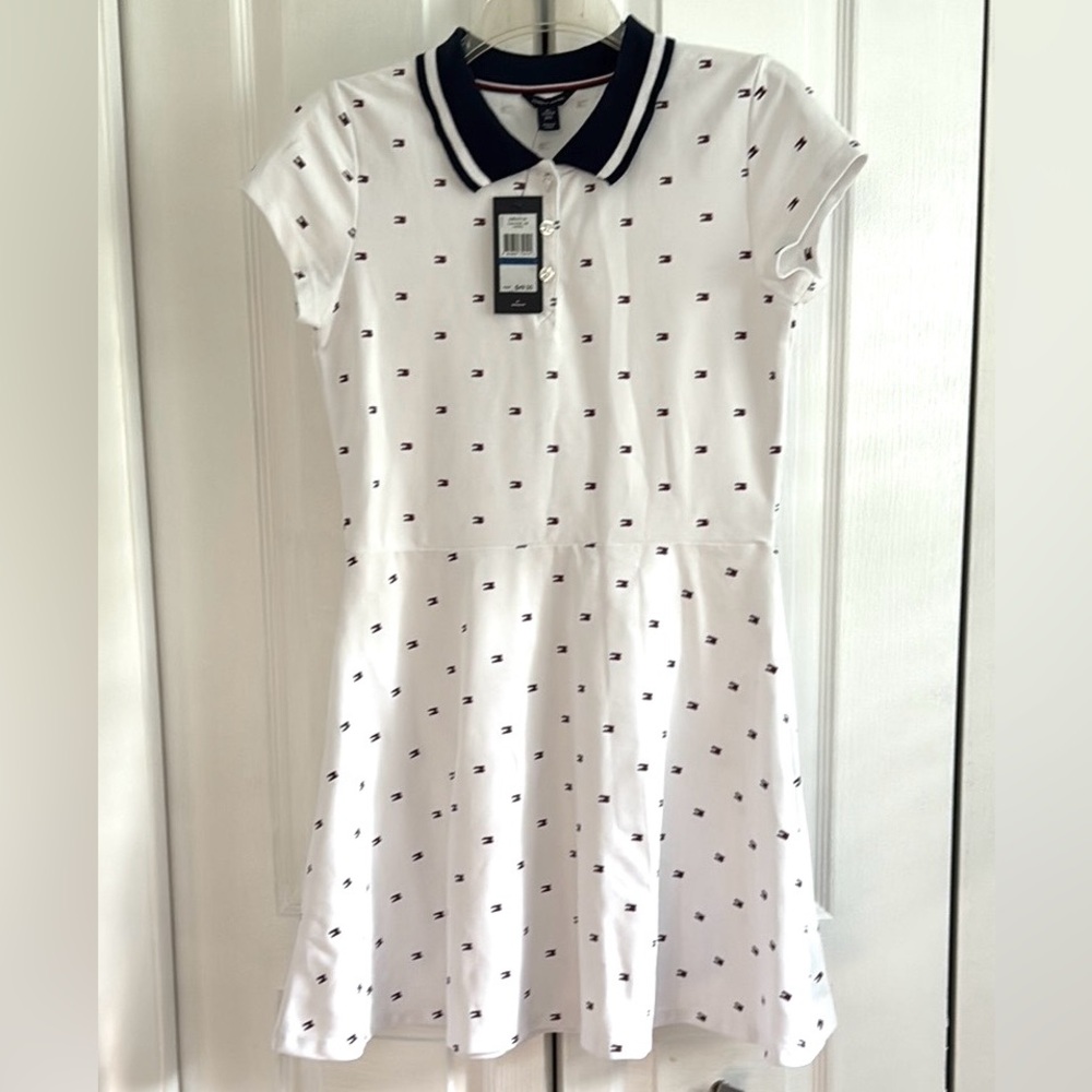 Tommy Hilfiger Blue and White Polo Collar A-Line Dress